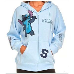 Disney Stitch Ohana Hoodie Embroidered‎ Graphic Print Full Zip Sweater Medium